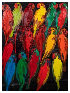 Hunt Slonem "Louis Resin" Multi Color Birds On Black 