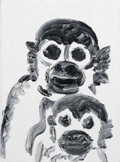 Hunt Slonem "Love Child" painting of monkeys on canvas