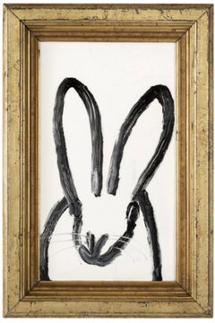Hunt Slonem, "Max", 12x7 Black and White Bunny Oil Painting in Antique Frame