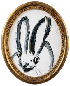 Hunt Slonem "Max" Neo-Expressionist Oval Bunny Gerahmte Öl auf Holz Gemälde