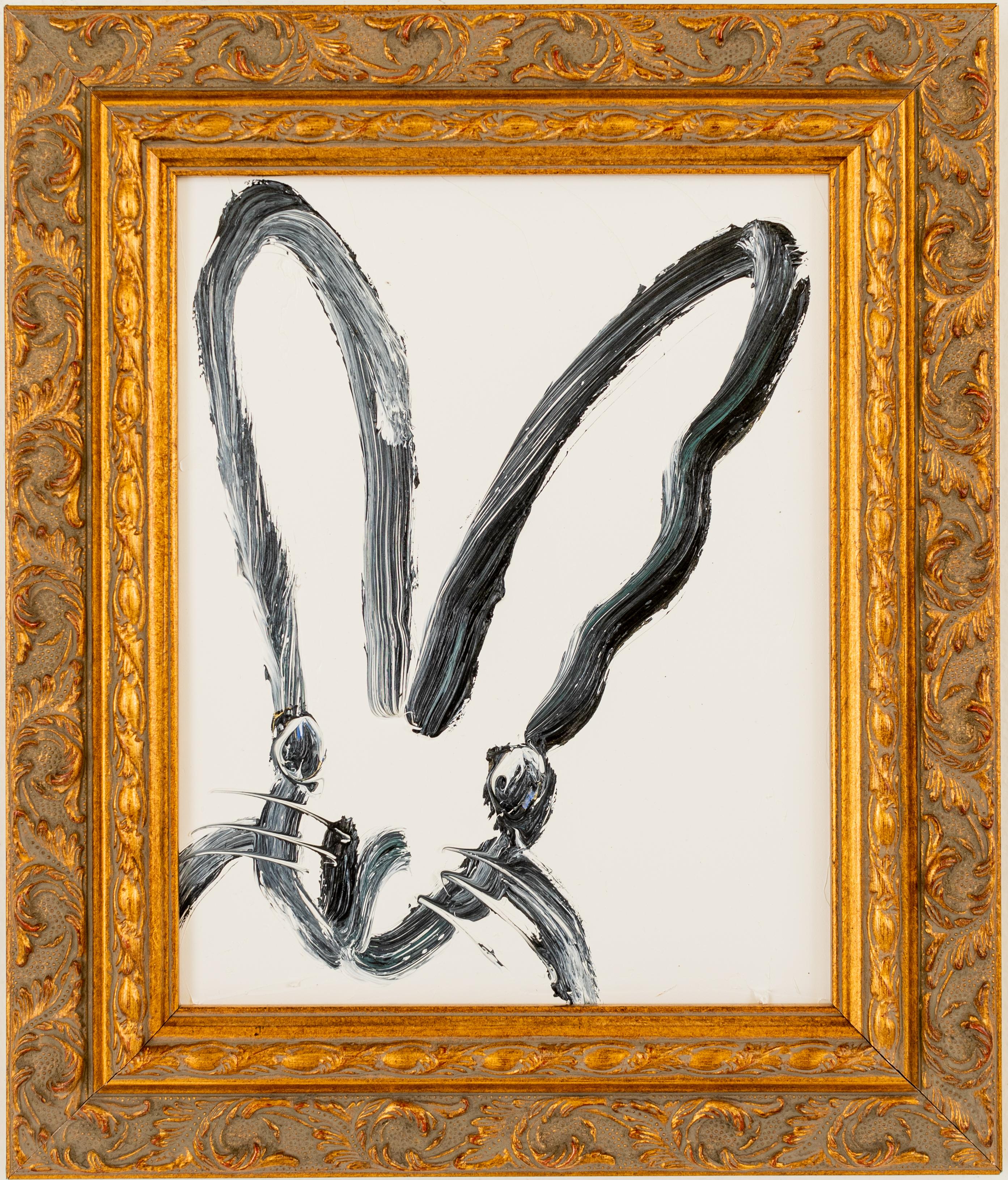 Hunt Slonem "Meg" Bunny
Black gestured bunny on a white background in a vintage frame

Unframed: 10 x 8 inches  
Framed: 14 x 12 inches
*Painting is framed - Please note that not all Hunt Slonem frames are not in mint condition. There may be signs