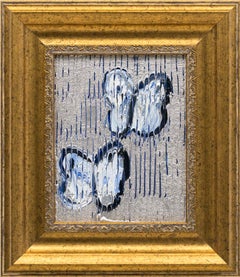 Hunt Slonem Metallic, Vibrant Butterfly Painting 'Blue Silver Ascension'
