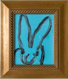 Hunt Slonem "Mexico" Blue Background with Black Bunny
