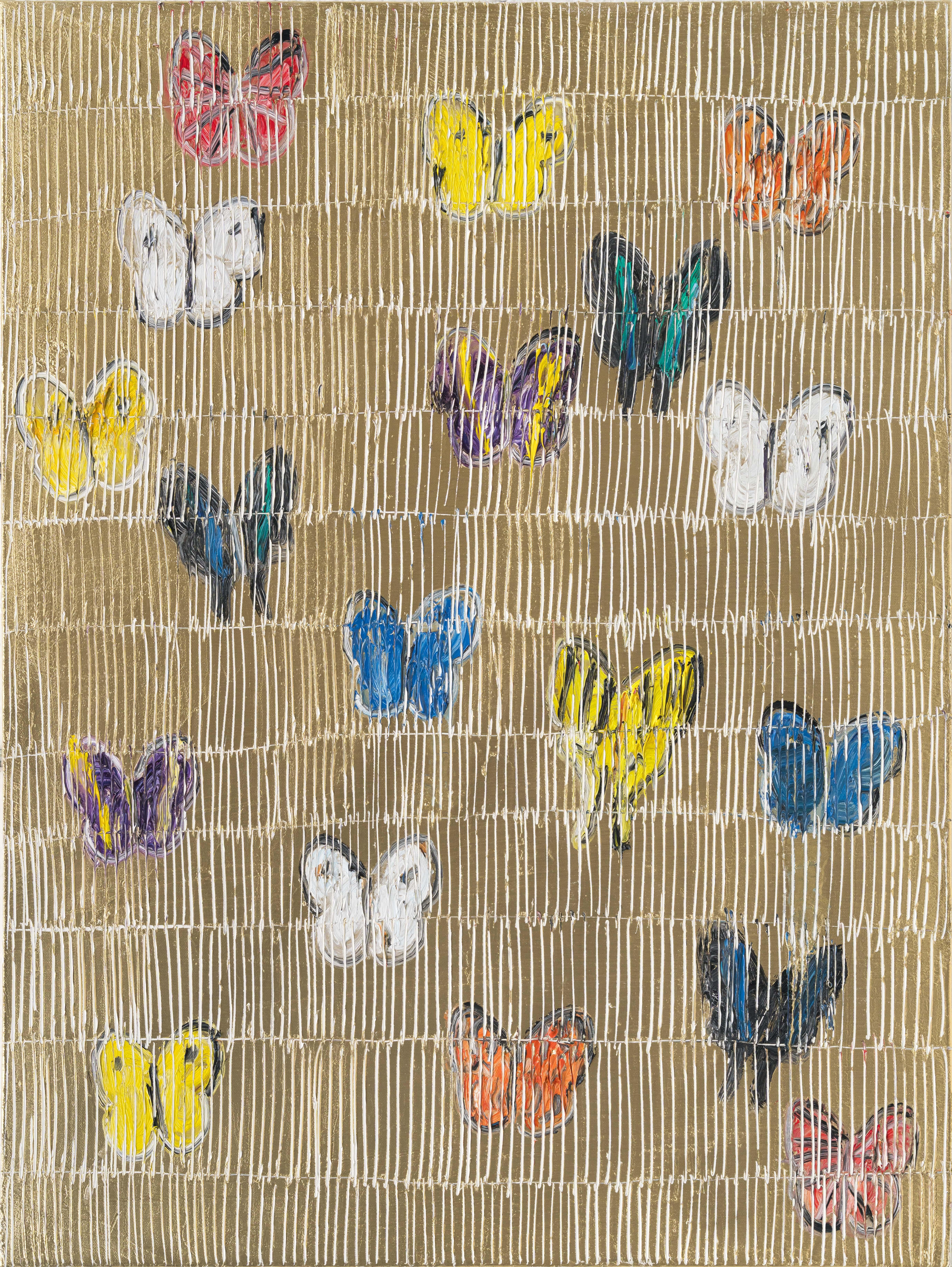 Hunt Slonem "Migration Monarchs 
Swallowtails" Unique butterfly oil painting