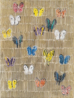 Hunt Slonem "Migration Monarchs 
Swallowtails" Unique butterfly oil painting