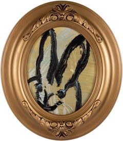 Hunt Slonem "Mona" Textured Gold Background Painting with Bunny
