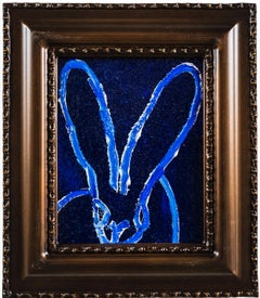 Hunt Slonem, "Moon Walk 3" 10x8 Blue Contemporary Bunny Oil on Diamond Dust