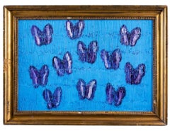 Hunt Slonem, "Morning Cloaks Migration", 20.5x30 Blue Butterfly Oil Painting