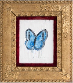Hunt Slonem "Morphos" Farfalla blu e nera su bianco