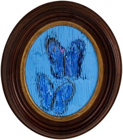 Hunt Slonem "Morphos" Textured Blue Painting with Blue Butterflies