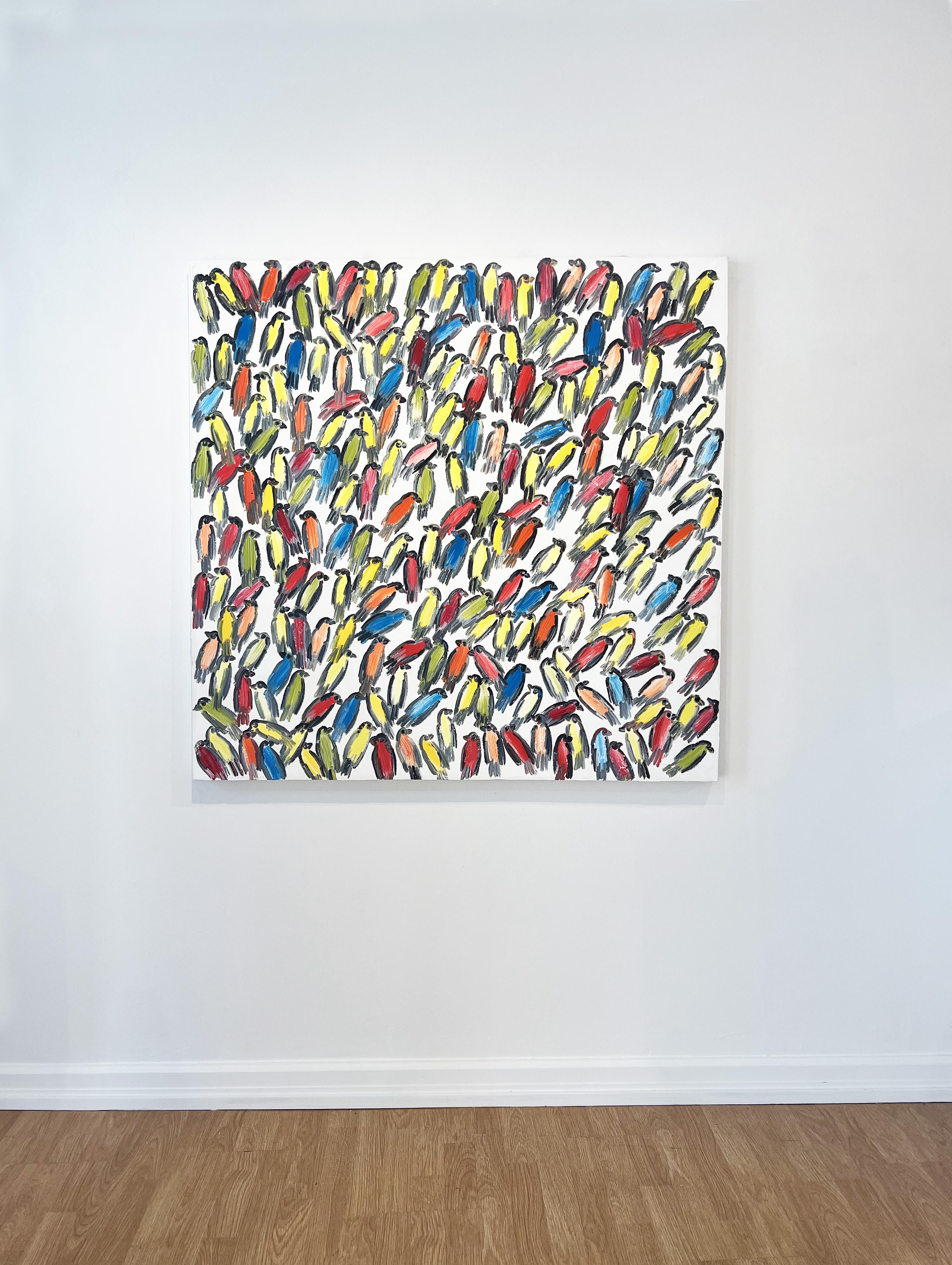 Hunt Slonem, Peinture à l'huile multicolore oiseau, 'Finches' en vente 3