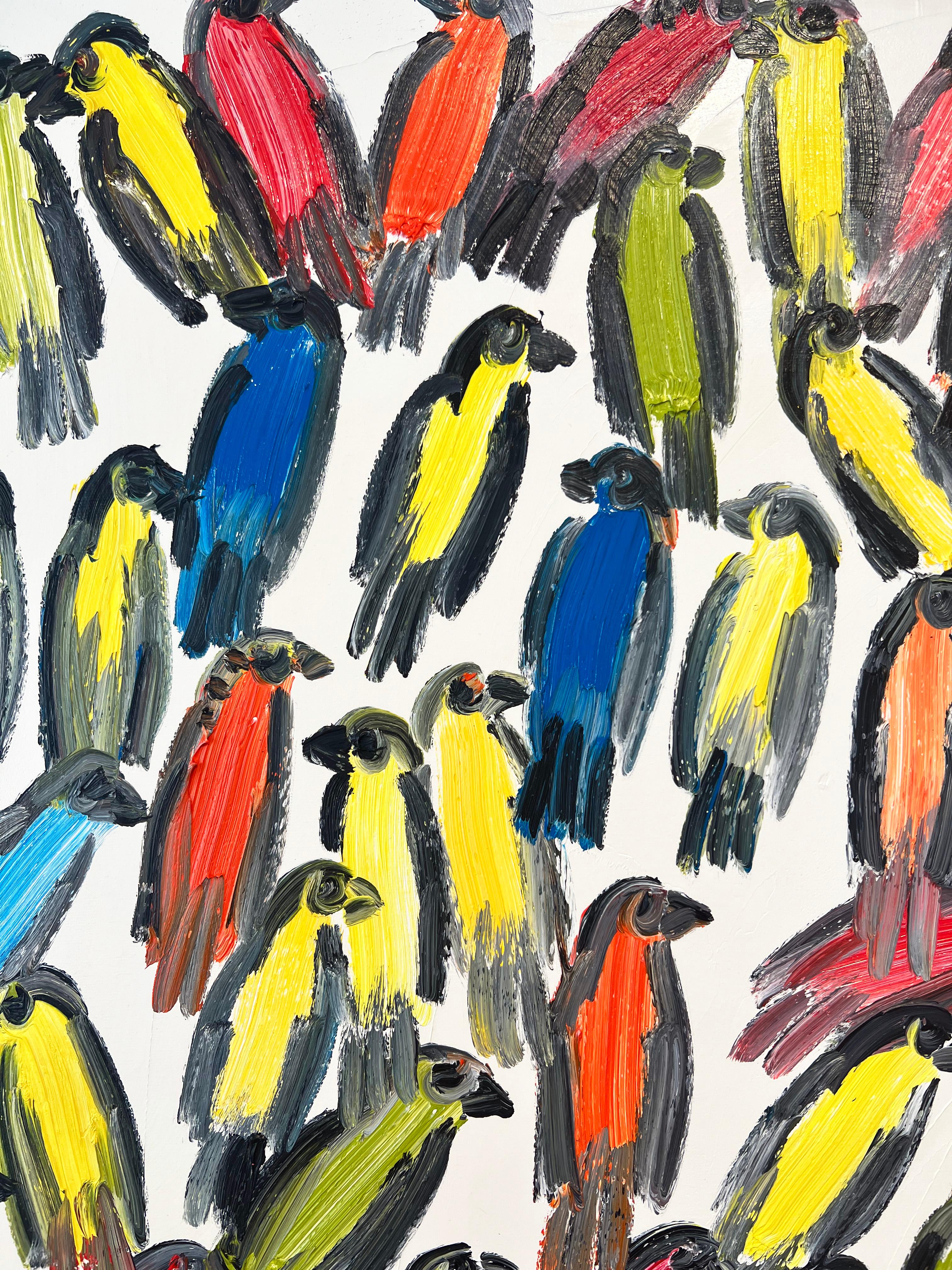 Hunt Slonem, mehrfarbiges Vogel-Ölgemälde, „Finches“, Hunt im Angebot 4