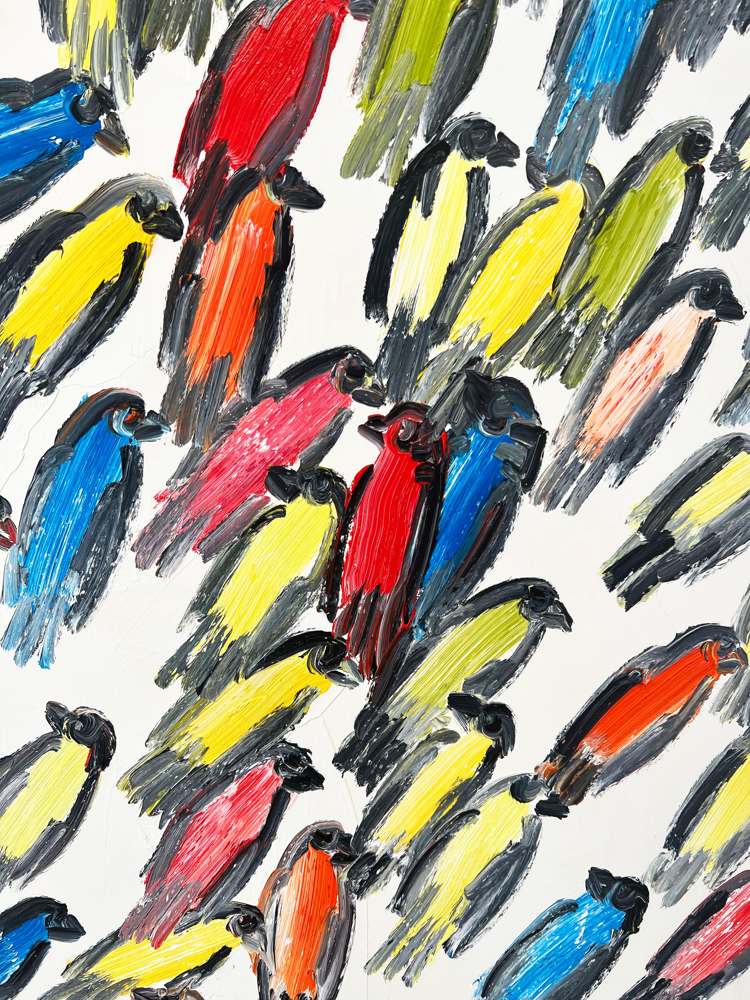Hunt Slonem, Peinture à l'huile multicolore oiseau, 'Finches' en vente 5