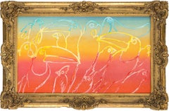 Hunt Slonem "New Line Aviary" Multicolor Birds on Diamond Dust