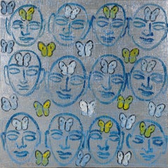 Hunt Slonem "Nityananda Bliss" Blue Faces