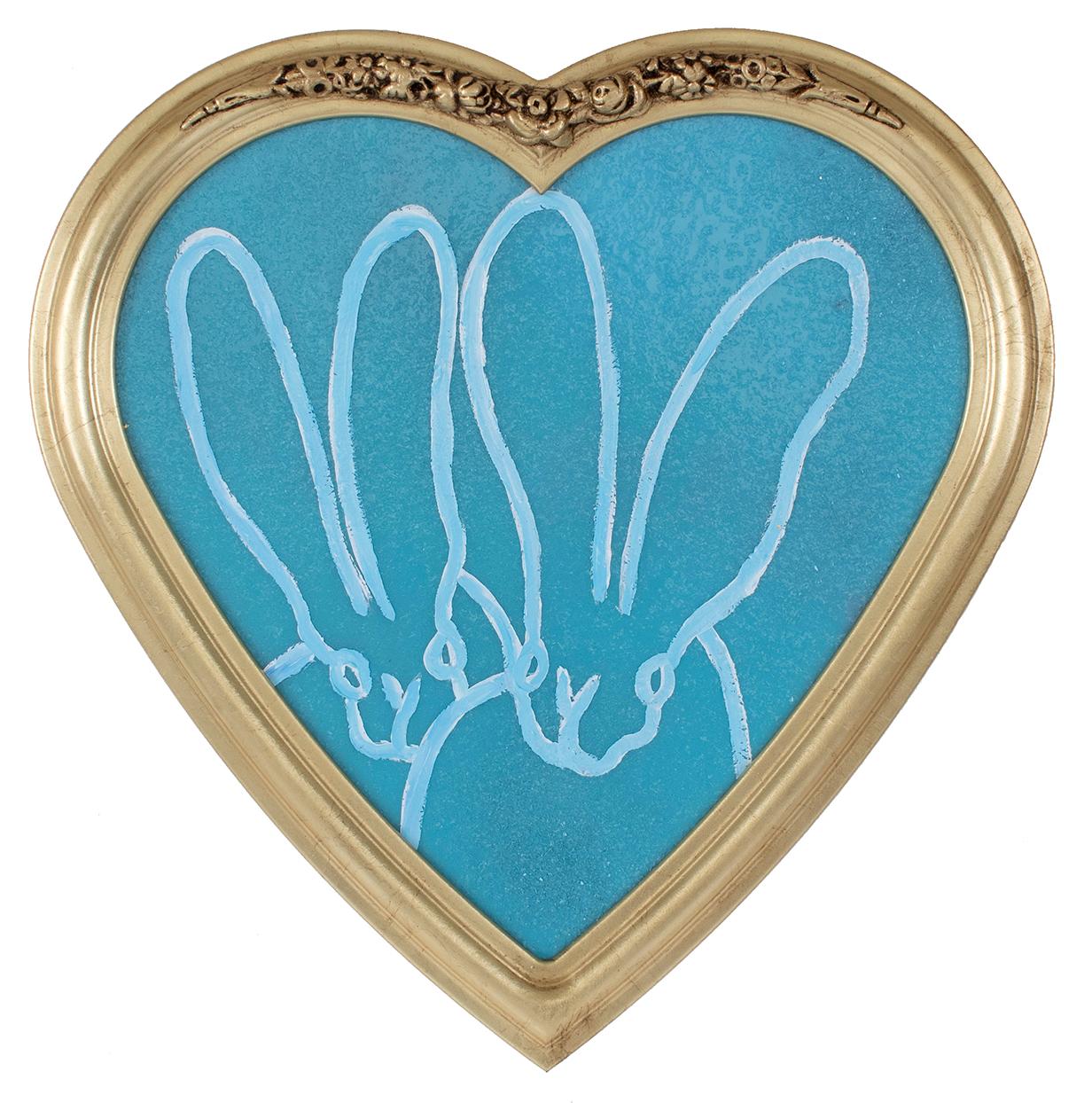 Hunt Slonem "Ocean", coniglietto blu con doppio cuore e polvere di diamanti