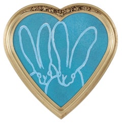 Hunt Slonem "Ocean" Blue Double Heart Diamond Dust Bunny