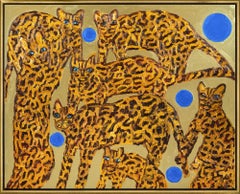 Hunt Slonem "Ocelots 16 Managua" Neo-Expressionist Animals Framed Oil on Canvas