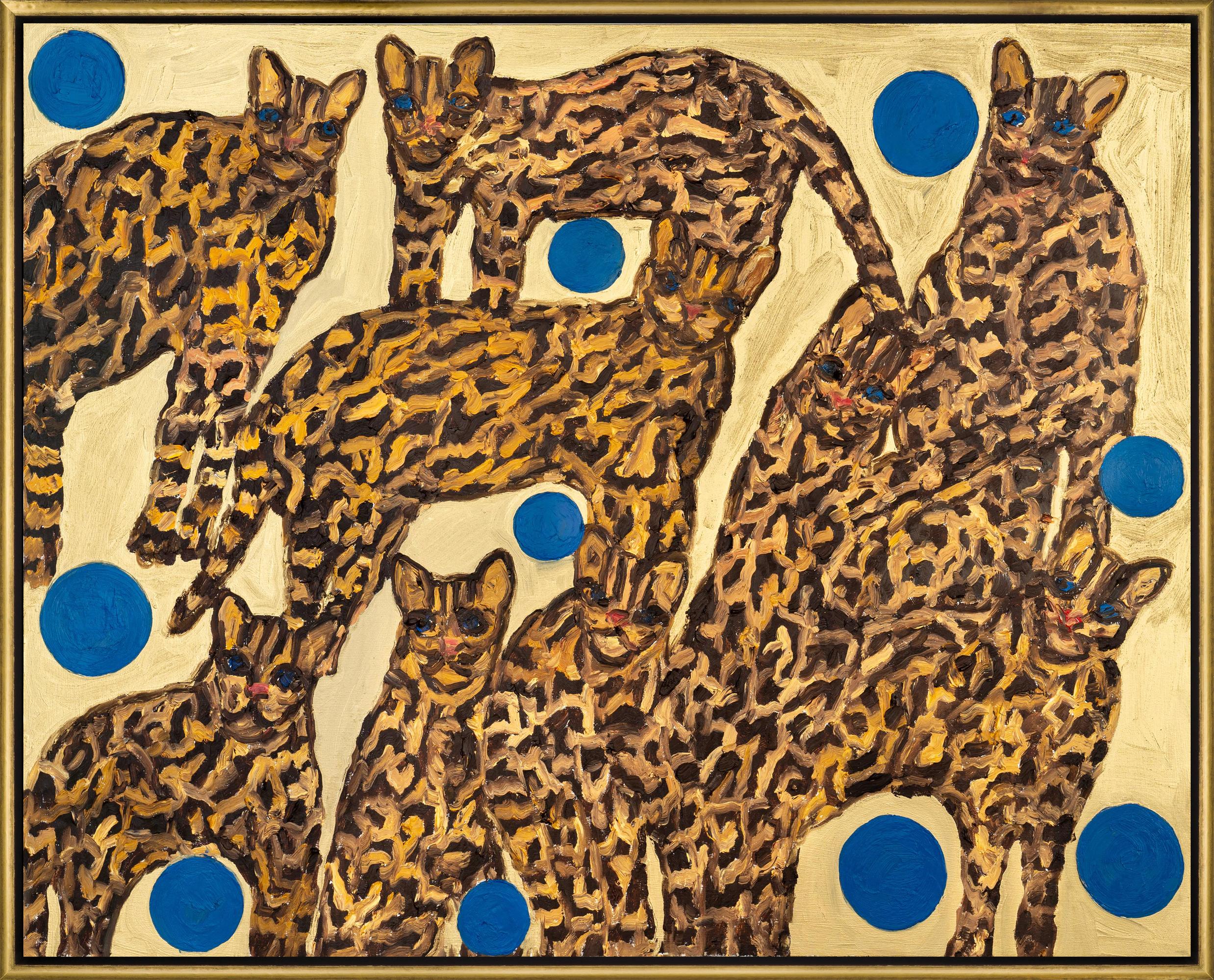 Hunt Slonem "Ozelots Nicaragua" Neo-Expressionistische Tiere Gerahmtes Öl auf Leinwand