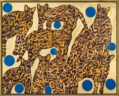 Hunt Slonem "Ocelots Nicaragua" Neoexpressionist Framed Oil on Canvas Painting