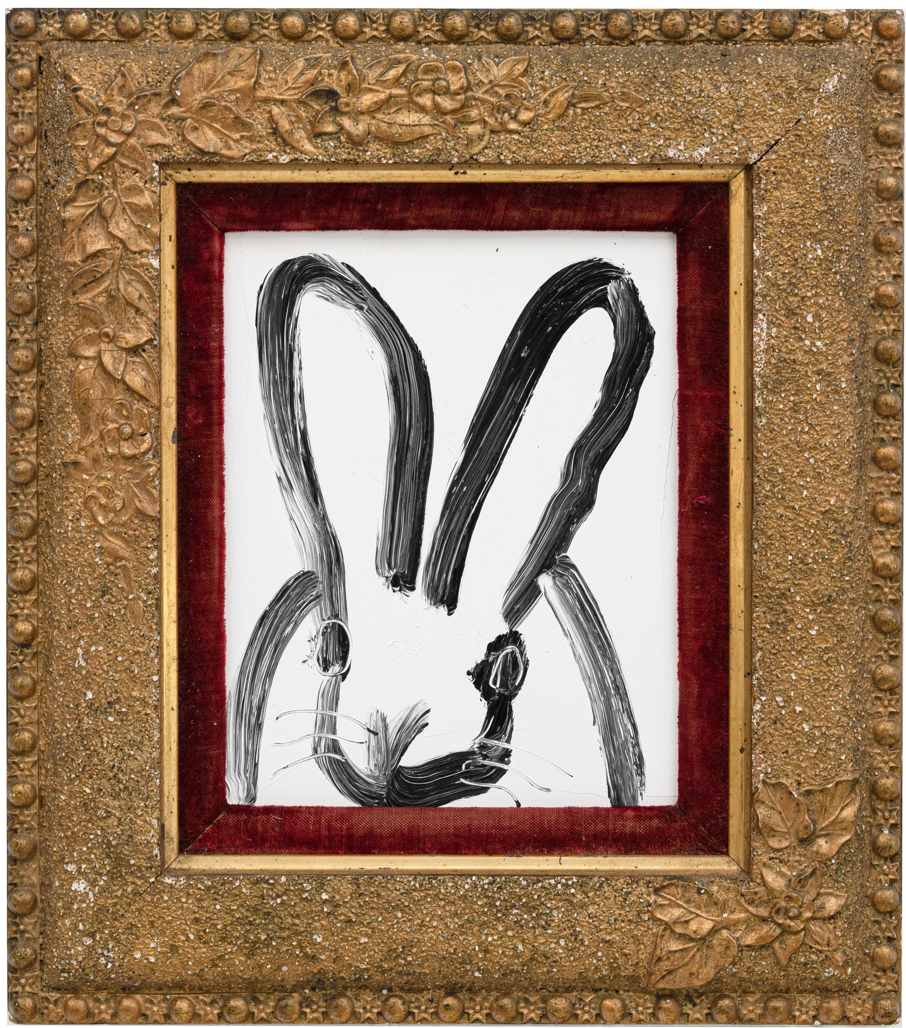 Hunt Slonem "Ofelia" Black and White Bunny
A rabbit gestured in black on a white background in a vintage frame

Unframed: 10 x 8 inches
Framed: 17 x 15 inches
*Painting is framed - Please note Hunt Slonem paintings with frames may show signs of