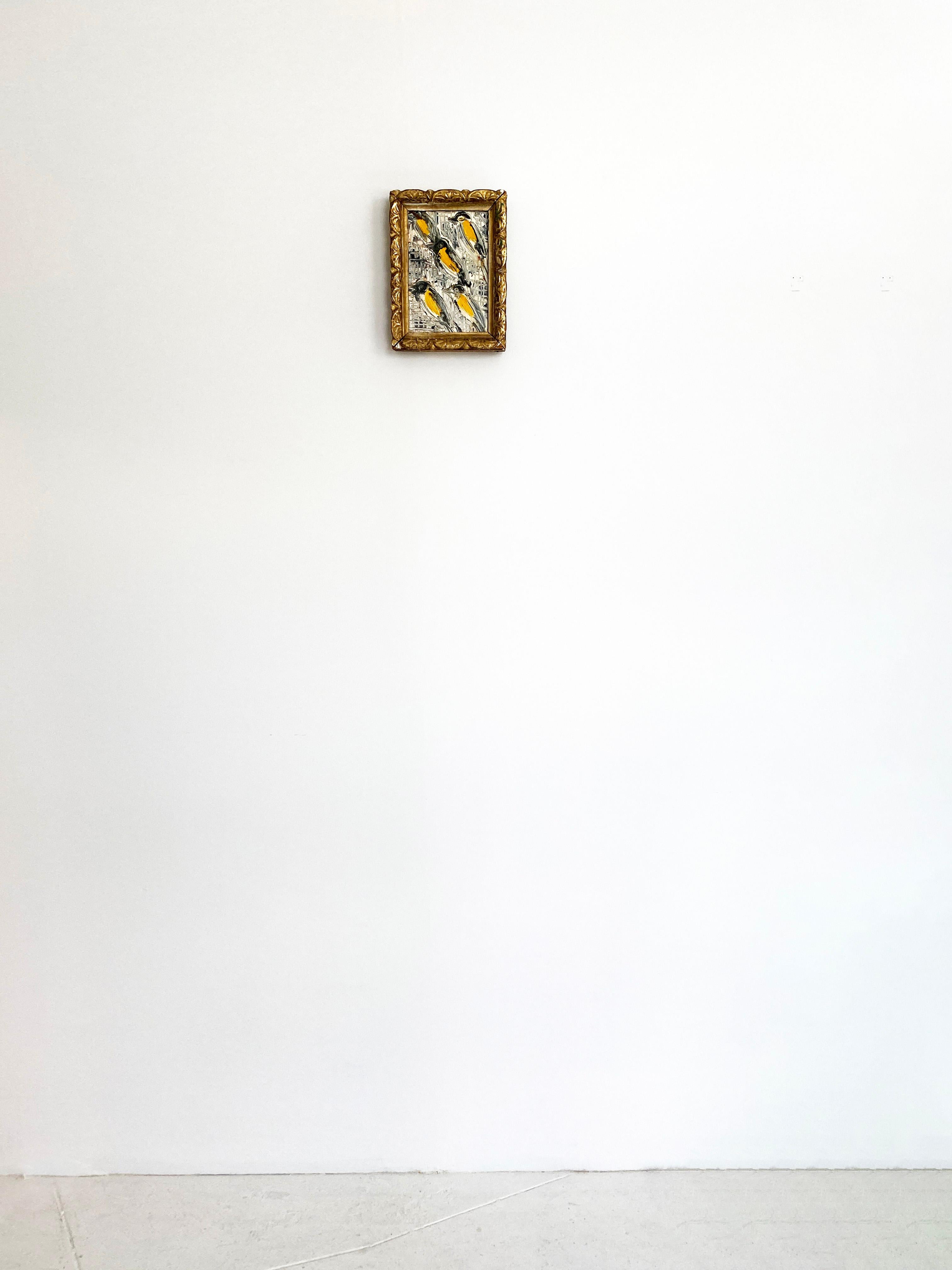 Hunt Slonem Pittura a olio 'Fringuelli' con cornice dorata 3