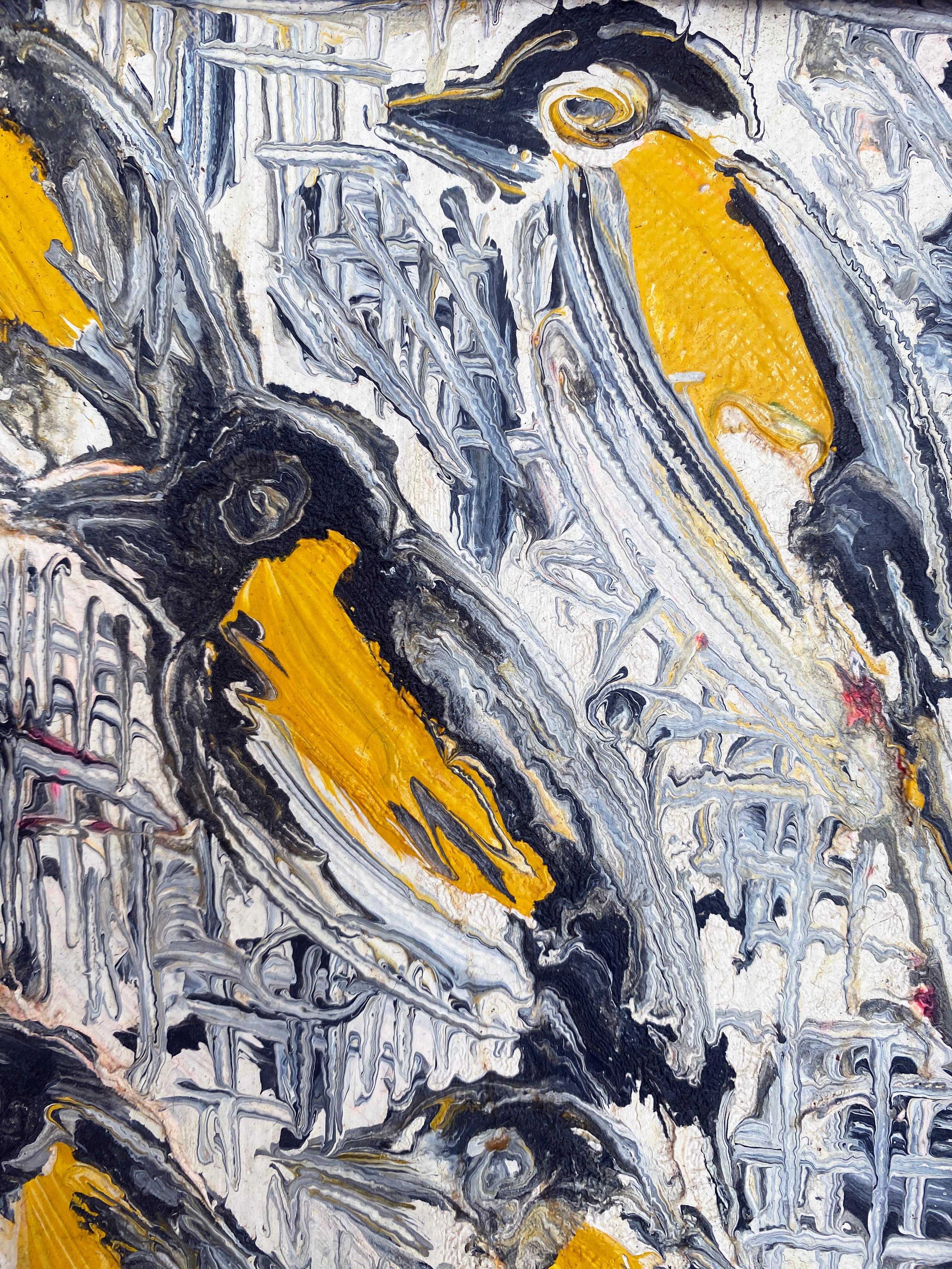 Hunt Slonem Pittura a olio 'Fringuelli' con cornice dorata 4