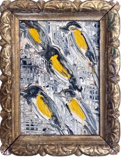 Hunt Slonem Pittura a olio 'Fringuelli' con cornice dorata