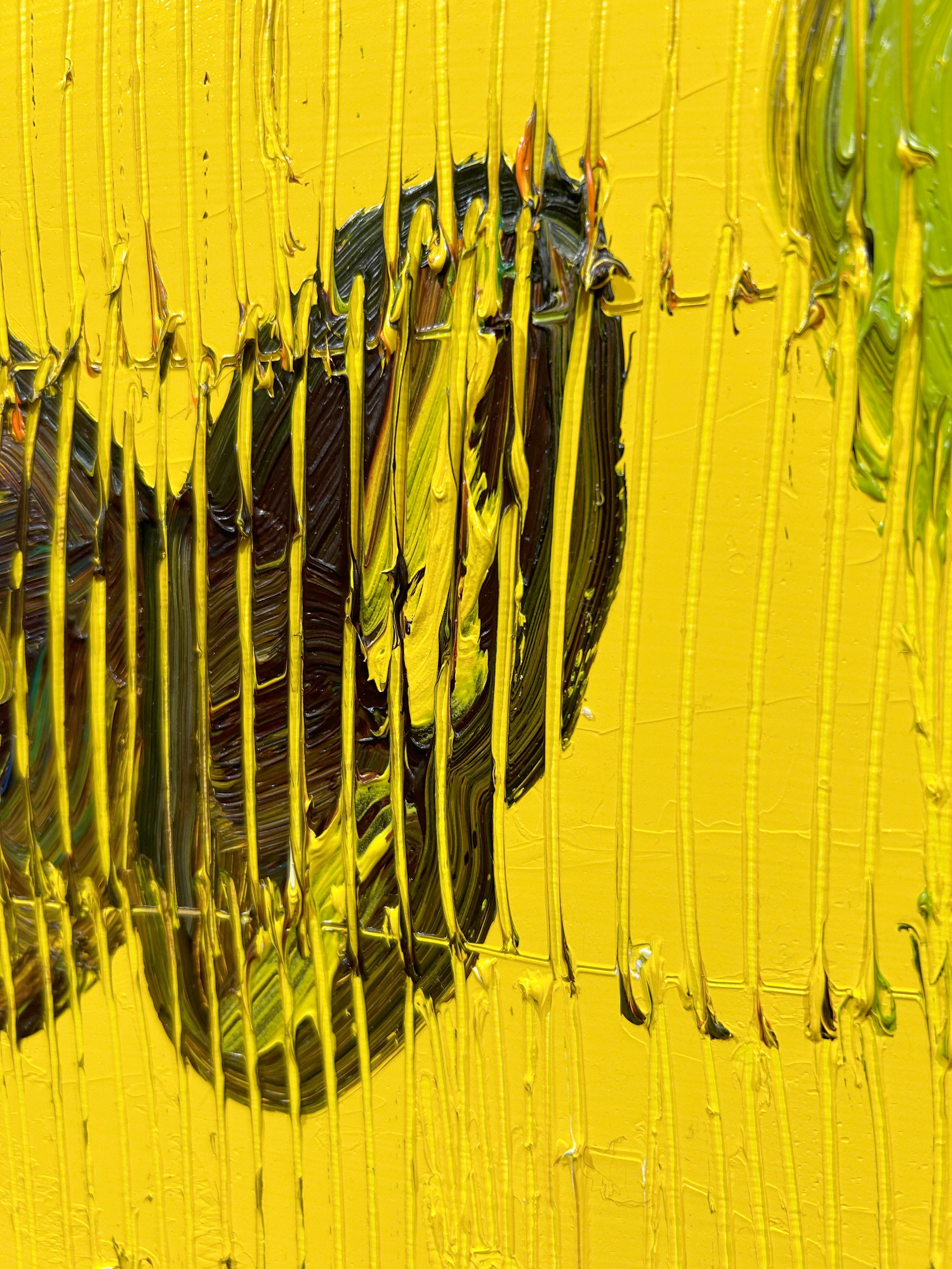 Hunt Slonem, „Eine Luna und ein Monarch“, gelbes, farbenfrohes Ölgemälde mit Schmetterling  im Angebot 4