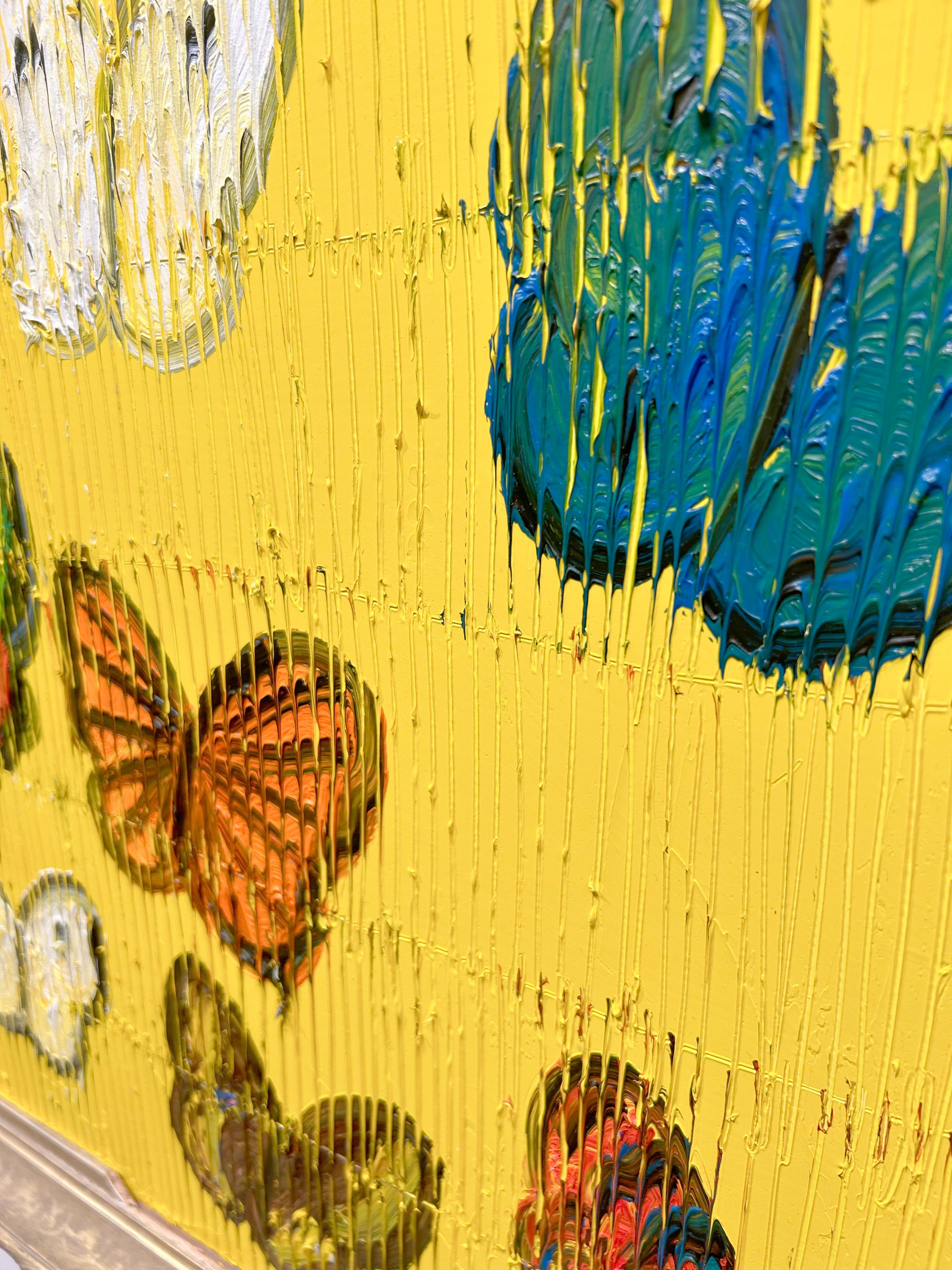 Hunt Slonem, „Eine Luna und ein Monarch“, gelbes, farbenfrohes Ölgemälde mit Schmetterling  im Angebot 6