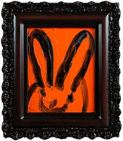 Hunt Slonem "Naranja" Conejito Neoexpresionista Óleo Sobre Lienzo Marco Antiguo