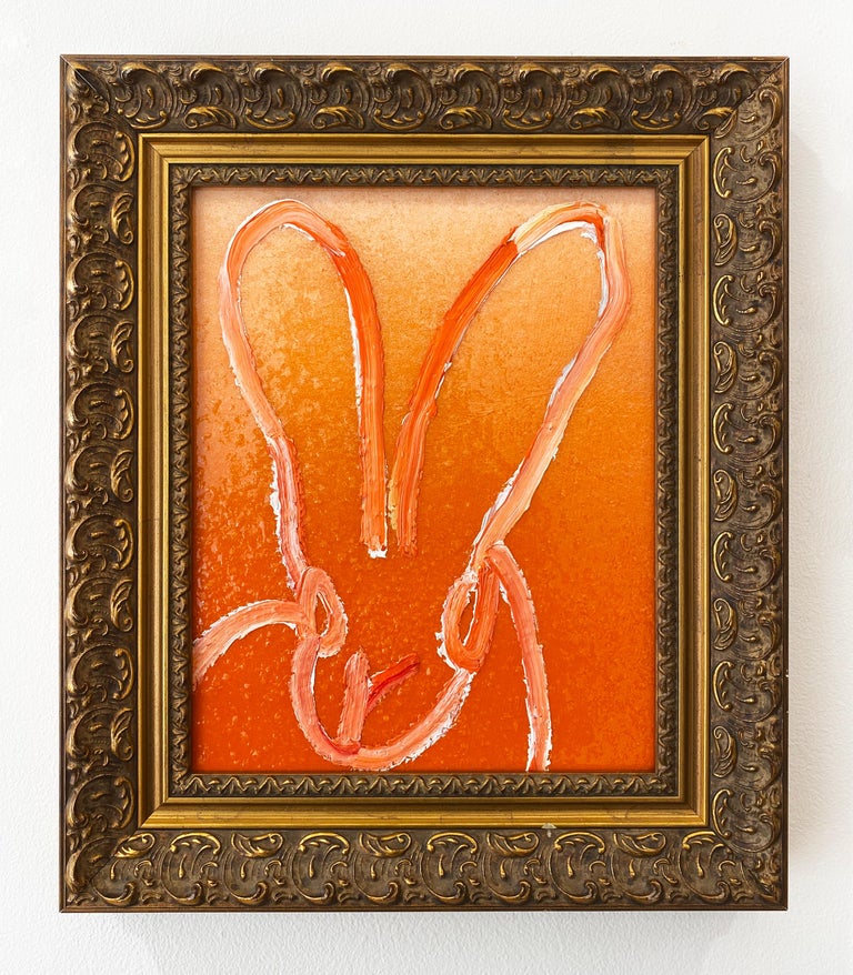 Hunt Slonem Orange Ombre Diamond Dust Bunny Painting 'Untitled' For Sale 1