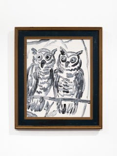 Hunt Slonem "Owls on Path" painting of birds