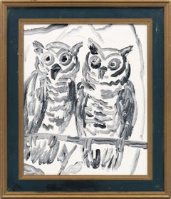 Hunt Slonem "Owls on Path" painting of birds