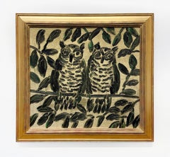 Hunt Slonem "Owls Washington" Peinture originale à l'huile représentant un hibou