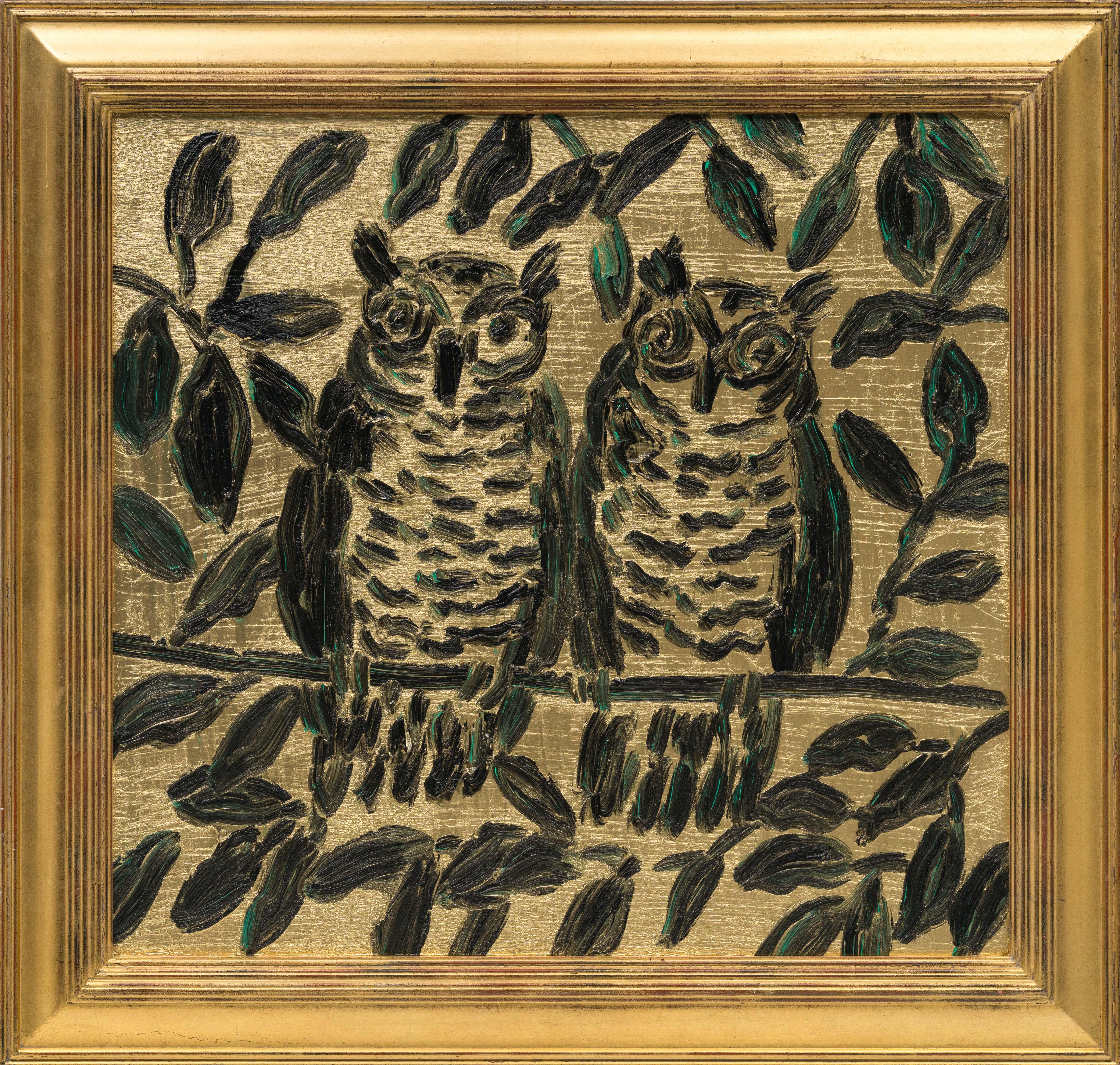 Hunt Slonem "Owls Washington " Original owl painting in oil