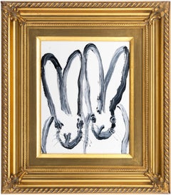 Hunt Slonem "Pair" Double Black Outline Bunny on White Background