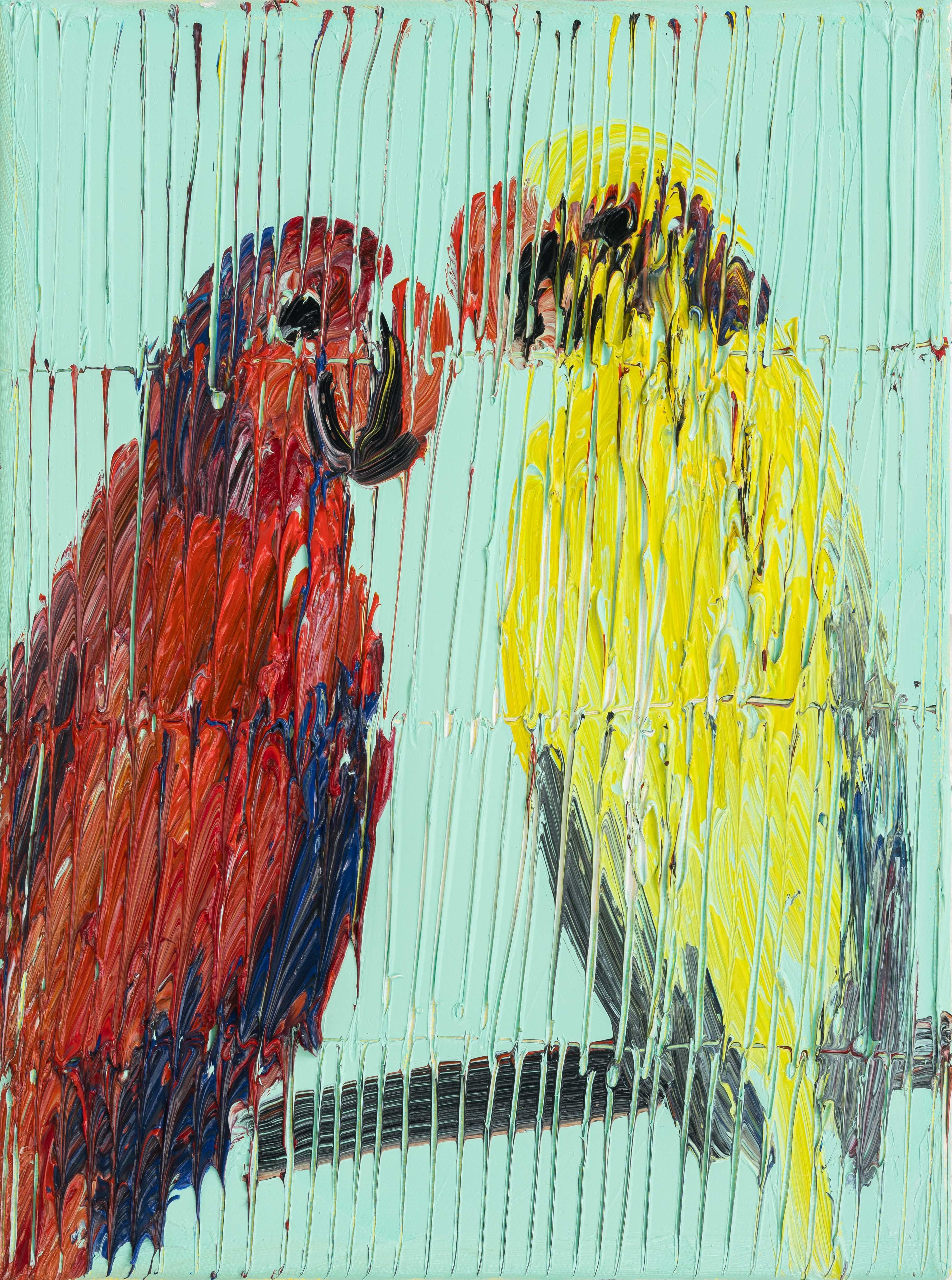 Hunt Slonem "Pair" painting of birds on canvas