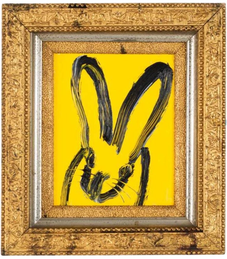 Hunt Slonem Hunt Slonem, "Paul", 10x8 Yellow Contemporary Bunny Oil Painting on Board For Sale