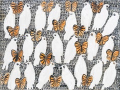 Hunt Slonem "Peace Plan Silver" Birds, Butterflies