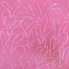 Hunt Slonem "Pink Glower" White Bunnies On Pink