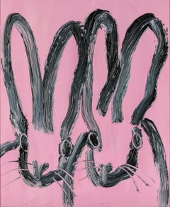 Hunt Slonem "Pink Passion"  Neoexpressionist Bunnies Framed Oil on Wood Painting