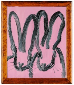 Hunt Slonem « Passion rose »  Peinture néoexpressionniste encadrée à l'huile sur bois