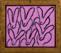 Peinture sur toile encadrée Hunt Slonem "Pink Run" néoexpressionniste Bunnies