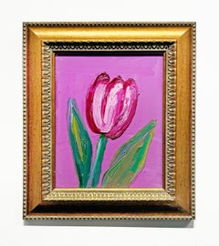 Hunt Slonem "Pink Tulip" Unique Oil Painting of a Flower