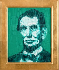 Hunt Slonem "President Lincoln (Green)" Portrait Framed Oil on Wood Painting