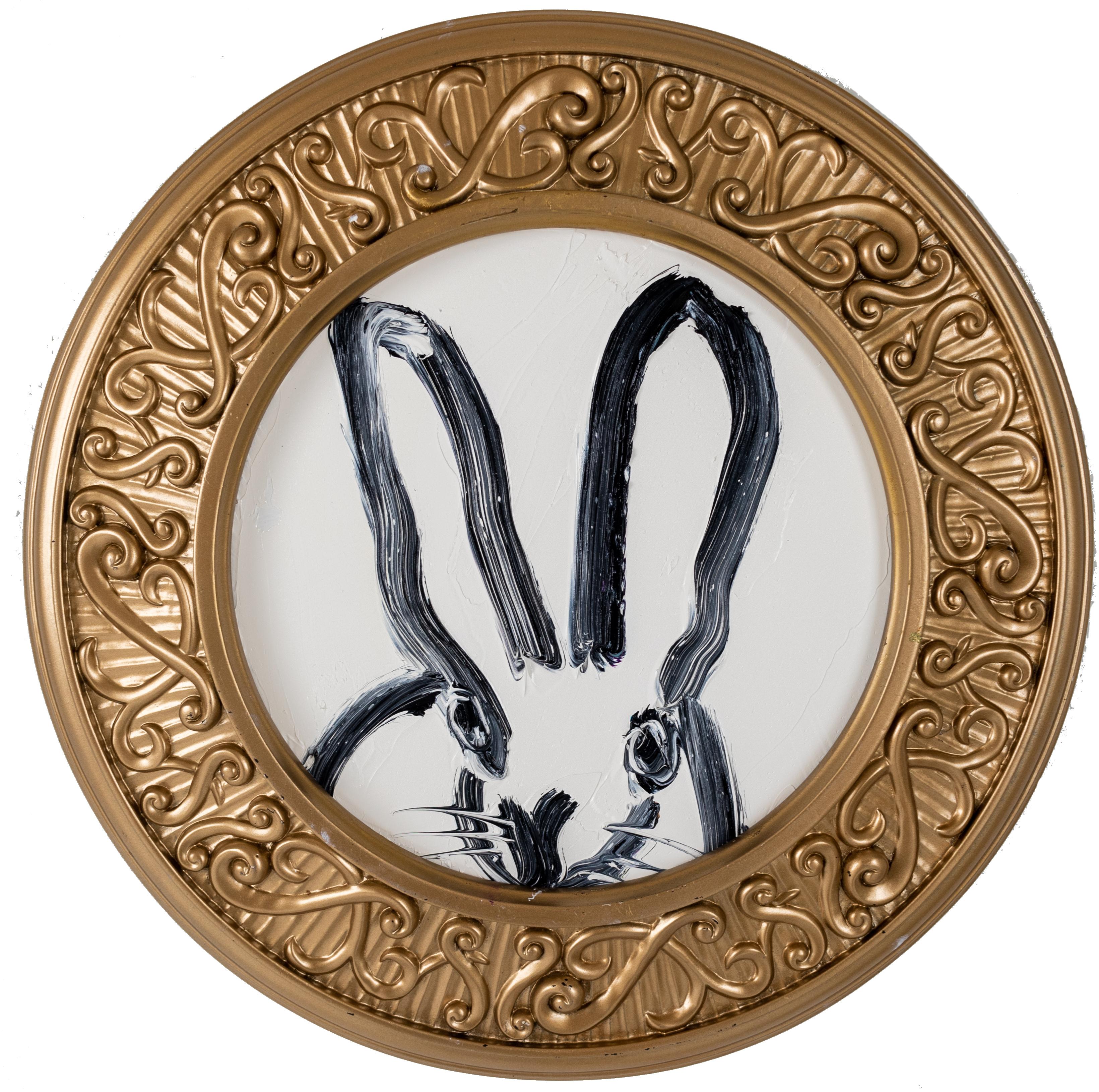 Hunt Slonem "Randy" Bunny
Black outlined  bunny on a white background in an antique circle frame

Unframed: 8 x 8 inches  
Framed: 12 x 11.5 inches
*Painting is framed - Please note that not all Hunt Slonem frames are not in mint condition. There