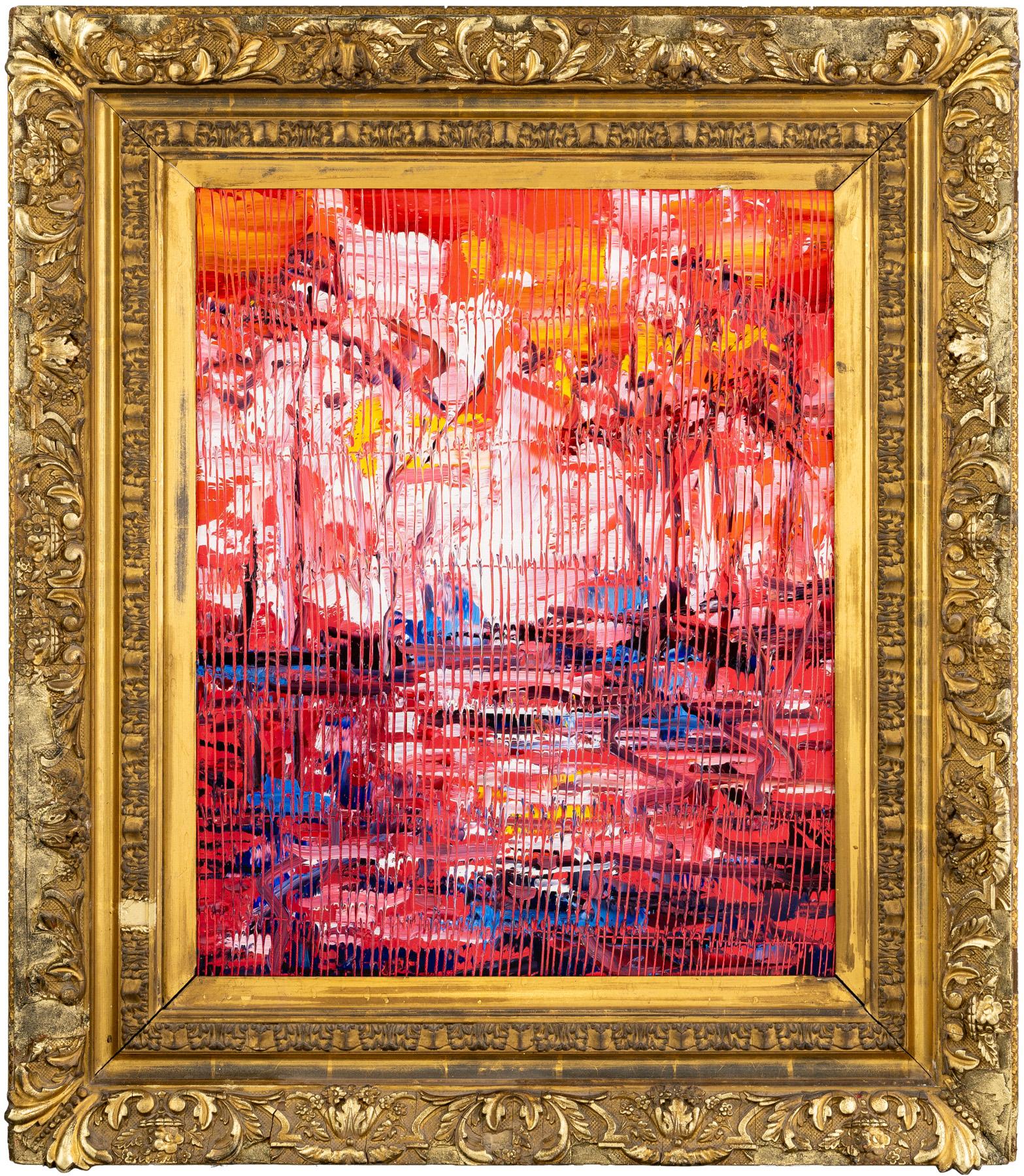 Hunt Slonem "Red Bayou Teche" Landscape
Abstract landscape painting featuring shades of red, pink, orange, and blues framed in an antique gold frame.

Unframed: 22.5 x 18.5 inches
Framed: 31.5 x 27.5 inches
*Painting is framed - Please note Hunt
