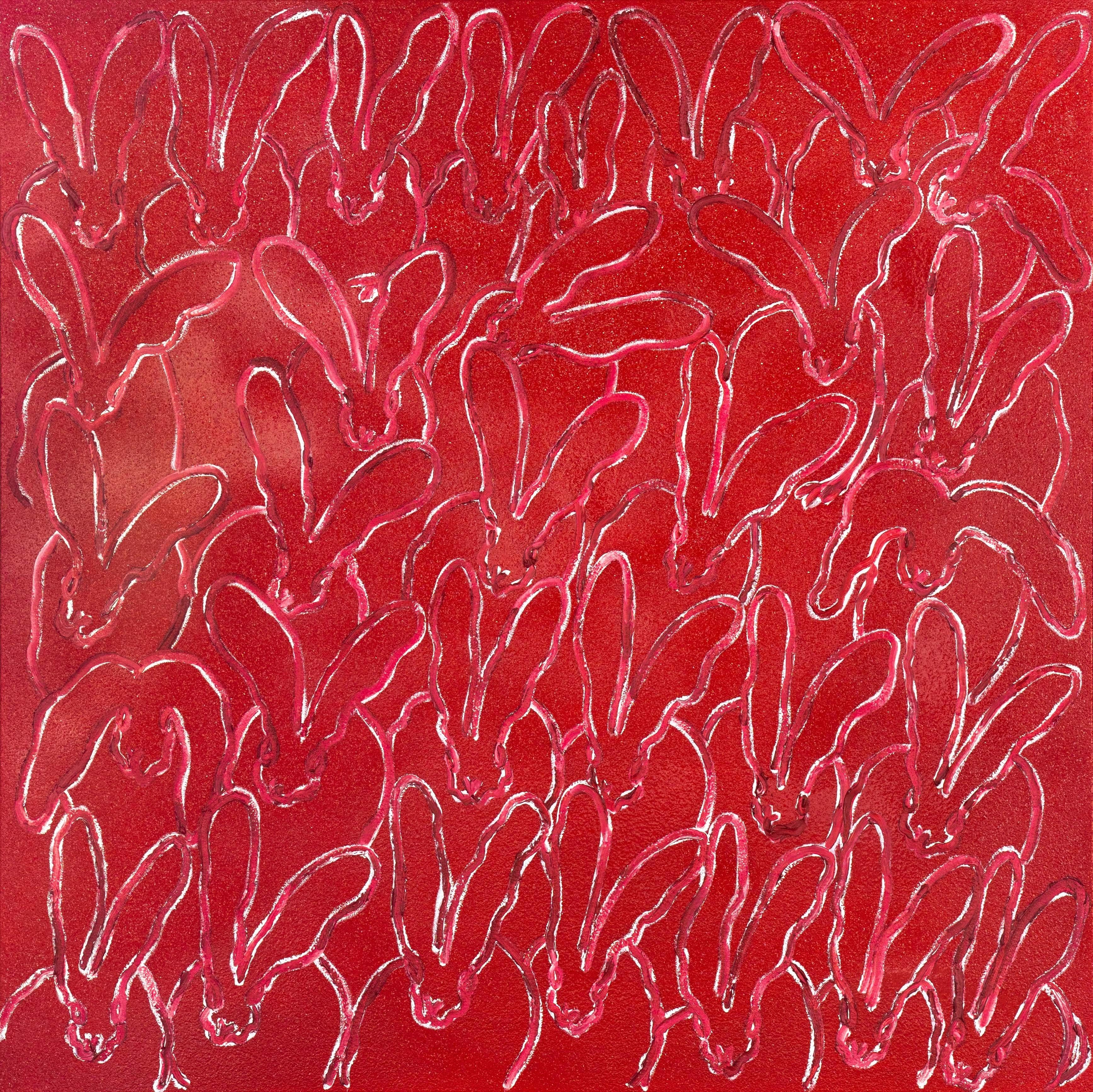 Hunt Slonem "Red Diamond Dust Rodeo Red" Bunnies
A group of rabbits gestured in white and red on a matching Diamond Dust background
Canvas 72 x 72 inches
Unframed (framing options available)

Hunt Slonem is a well-renowned American artist known for