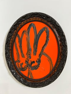 Hunt Slonem "Red Duet" Bright Orange Bunny Couple